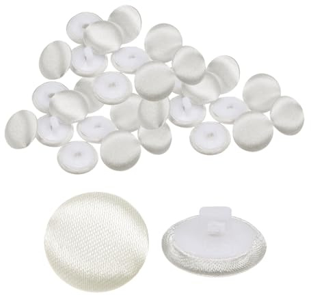 QUARKZMAN 30 Stück Satin Knöpfe 12,5mm Glatt Satin Überzogene Runde Schaft Stoff Buttons für Annähen Braut Hochzeitskleid Bluse Anzüge DIY Handwerk (Hellgelblich-weiß)
