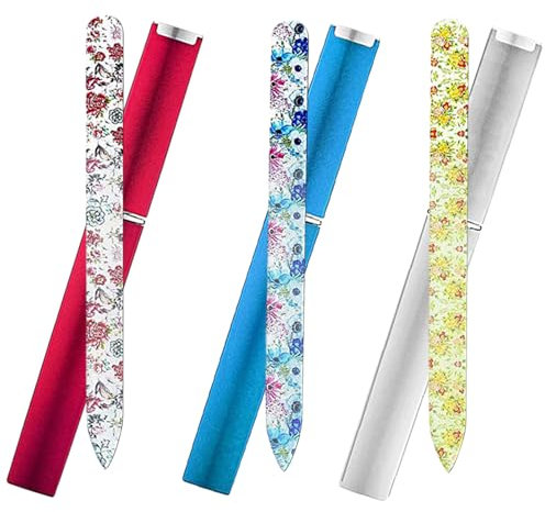 3Pcs Glass Nail Files with Case, Manicure Nail File, Stylish Nail Tools, Print Gradient Designs, for Acrylic and Gel Nails at Home Manicures Salon Manicures Post (Printing, Count, 3, 320 Grit)