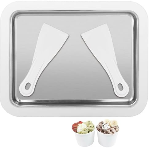 Fabricante Helados con 2 Espátulas, Plato para Helado Rodillos Hacer, Heladera Enrollada Instantánea, Placa Hielo DIY, Ice Cream Rolls Maker Machine,Máquina para Sorbete,Yogur Congelado,Gelato(Blanco)