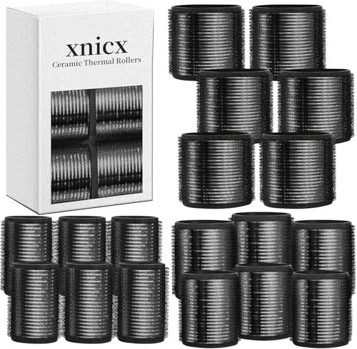 xnicx Juego de 18 Rulos Térmicos Cerámicos para Cabello,Rizador de Rulos Pelo Grandes sin Calor,Heatless Hair Curlers Rollers para Pelo Largo,Corto,Adecuado para Mujeres(60,48,36mm,Ferroso)