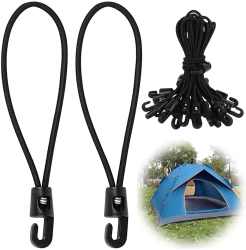 20 Pcs Small Bungee Cords with Hooks 15cm, Short Bungees with Hooks 5.9, Bungee Straps Elastic Cords Bungee Ropes with Hooks for Camping Tent Trailer Tarp Tarpaulin Hooks Accessory(Black)
