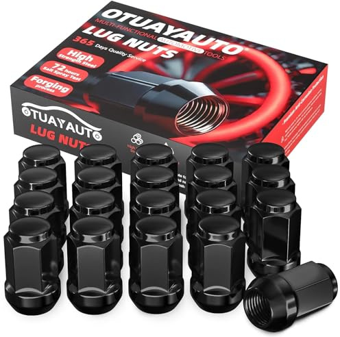 OTUAYAUTO M12x1.5 Lug Nuts - 20PCS Black 12mmx1.5 Closed End Bulge Acorn Lug Nut Set, 12x1.5 Wheel Lug Nuts, Cone Seat, 19mm Hex, Replacement for Chevy Ford Honda Acura Aftermarket Wheels