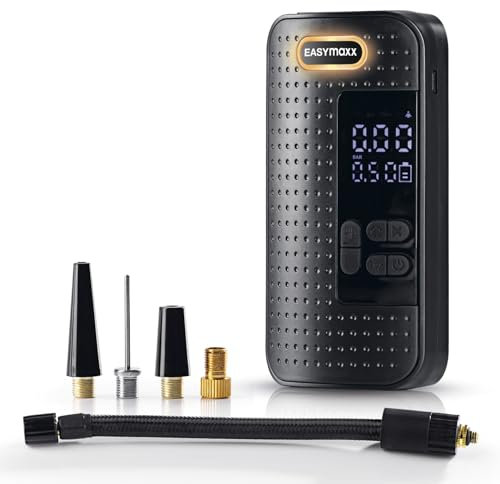 EASYmaxx Akku Handkompressor | elektrische Luftpumpe für Fahrrad, Auto, Motorrad & Bälle | per USB aufladbar | Kompressor & Taschenlampe mit Display & LED Beleuchtung | 10,3 bar