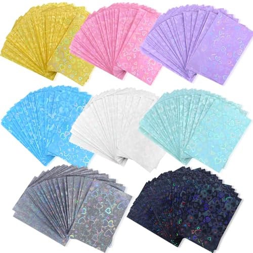 200Pcs Laser Flashing Heart Card Sleeves Glitters Kpop Photocard Protectors Transparent Trading Card Shield Cover Holographic Foil Clear Card Protector Board Game Card Film Protective Sleeve