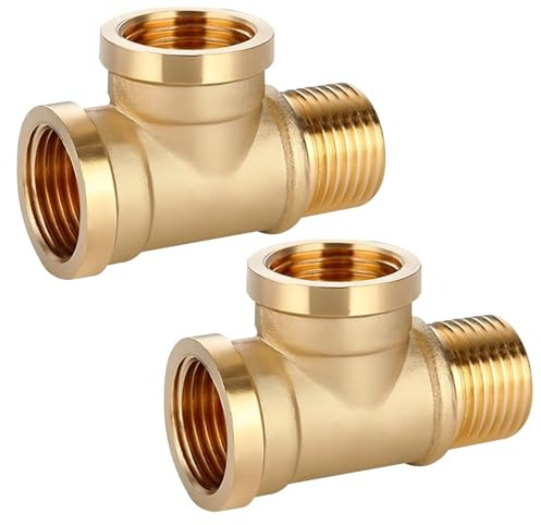 DINGFENG 2 Pcs Brass Tee Pipe Fitting G1/2 Male x Female | Female T-Shaped Connector Coupler 3 Way T-Connector Fitting Coupler for Gas Transport Connect Pipelines