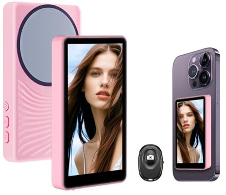 Handy-Vlog-Selfie-Monitor-Bildschirm, Bluetooth-Fernbedienung, Rückkamera-Monitor, keine Latenz, Selfie/Vlogging/Live-Streaming, kompatibel mit iPhone, Android-Handy (unterstützt 4K 60fps kabellose