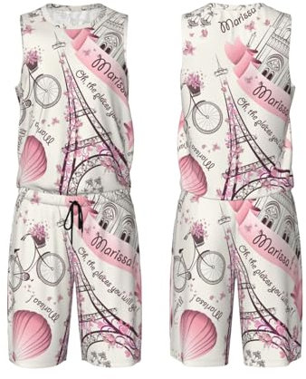 FSCEV Dog and Paris Towe Herren Basketball-Uniform-Set, Trikot und Shorts, ärmelloses T-Shirt, athletische Uniformen, Schwarz , XXXXL