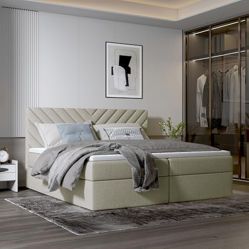 Imebel Boxspringbett 160x200 mit Bettkasten - Bett mit Matratze H3 und 2 Bettkästen - Schlafzimmerbett mit Topper - Bequemes und Elegantes Doppelbett für das Schlafzimmer