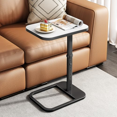 Kitstorack TV-Tablett, höhenverstellbar und abgerundete Metallecken, Snacktisch für Couch, Sofa, Bett, Stuhl, Wohnzimmer, C-förmiger Beistelltisch zum Essen, Abendessen oder Laptop, kleine Räume, Weiß