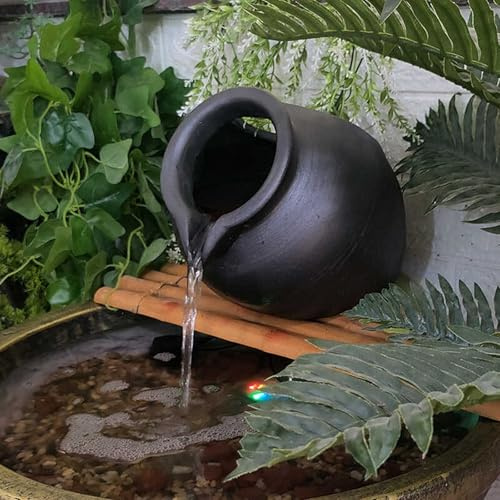 Garden Decor Pond Spitter, Outdoor Water Fountain Jar, Fish Tank Water Dispenser, Spitter Pond Water Feature, for Koi Ponds, Patios, Outdoor Decoration(Black,26 * 19 * 21cm)