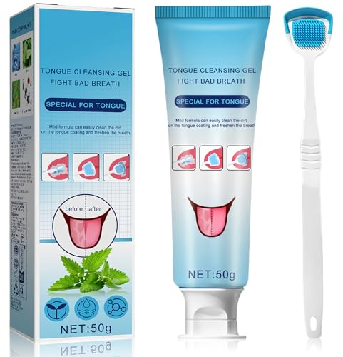 Tongue Cleaner. Fresh Mint Tongue Cleaner Gel Kit – Dual-Action Oral Brush & Scraper for Reducing Bad Breath & Boosting Oral Hygiene. Minty Fresh Gel for Deep Cleaning & Long-Lasting Freshness
