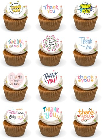 24 Thank you pre-cut edible cupcake wafer card toppers