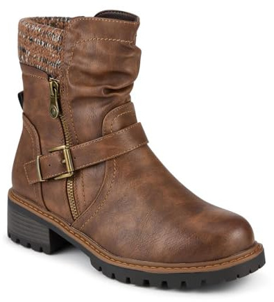 Pavers Wide Fit Knitted Cuff Slouch Boots - Tan Size 7
