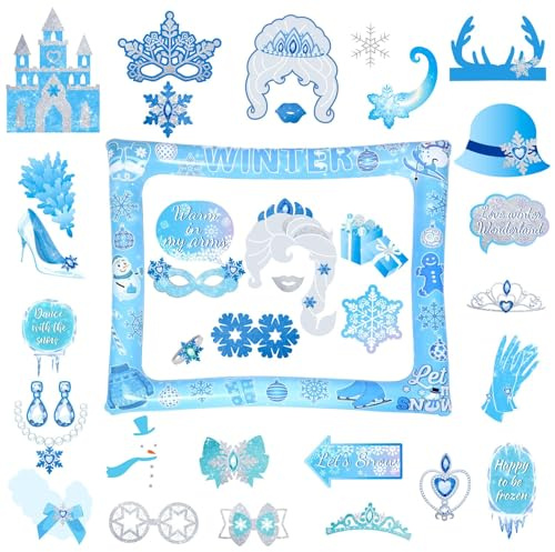 POPOYU 40 Stück Weihnachten Fotorahmen-Set mit Weihnachten Photo Booth Requisiten Aufblasbare Fotorahmen Selfie Bilderrahmen Frozen Fotobox Accessoires für WeihnachtenParty Dekoration
