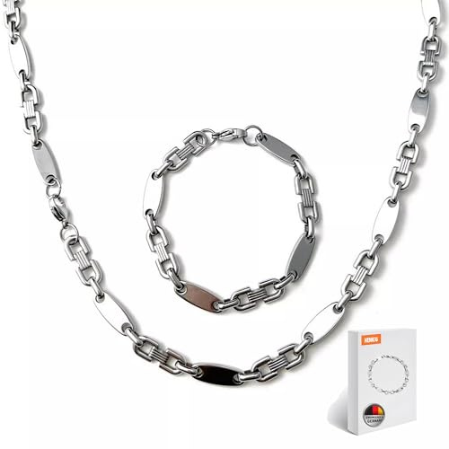 HENKi Plattenkette 60cm lang aus Edelstahl Rostfrei Silber Plättchenkette Steigbügelkette Erbsenkette (10mm-Set)