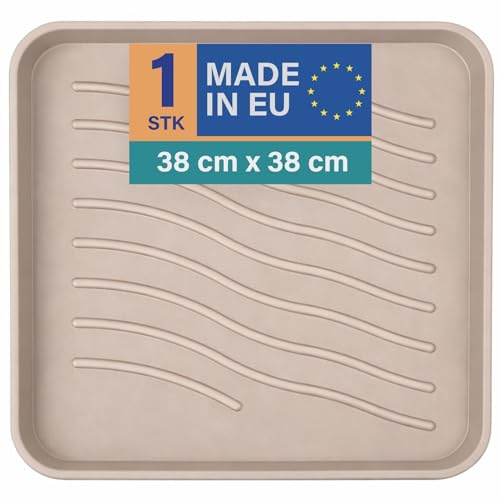 Bestlivings Schuhabtropfschale 38x38x2,5 cm Beige, Schuhwanne wasserdicht | Kompaktes Format, hoher Rand, robuster Kunststoff, strukturierte Fläche, abspülbar, Universalablage für Haus, Tier & Garten