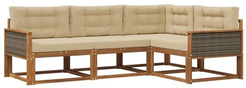 vidaXL Outdoor-Sofagarnitur mit Kissen 4 pcs Natur und Beige, Anpassbare Gartenmöbel, modernes Patio-Sofa, gemütliche Sitzgruppe, wetterfest und robust