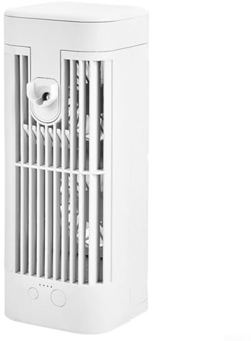 PureBowlic Portable USB Air Cooler Fan with Humidifier and Night Light, Adjustable 3-Speed Atomizing Desktop Air Conditioner for Home Office Camping or Travel, Whisper Quiet White 8.5x8.5x22cm