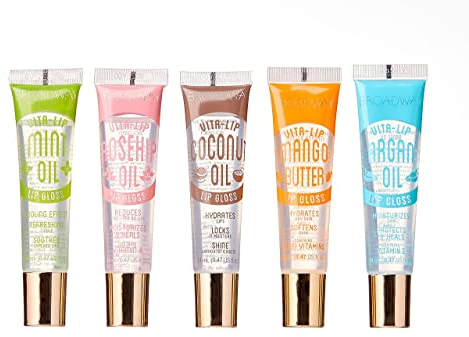 Broadway Vita-Lip Clear Lip Gloss 0.47oz/14ml (5PCS Mint & Coconut & Rosehip & Mango Butter & Argan Oil) (5 PCS SET)