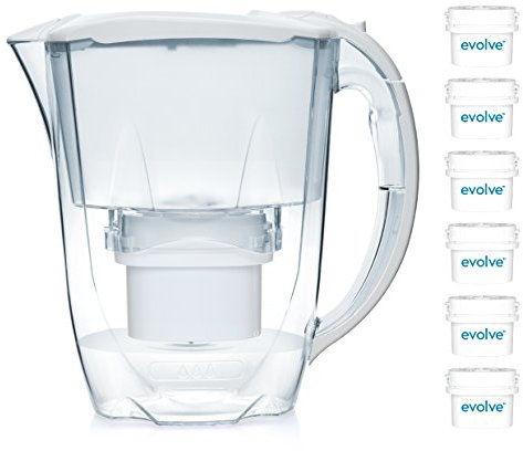 Aqua Optima 12 month annual pack - Oria Water filter jug with 6 x 60 day Evolve water filter cartridges - White