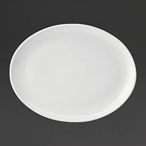 Utopia E20035 Pure Oval Plate, 14, 36 cm, White (Pack of 18) | Chip-resistant vitrified glaze ensures maximum durability for high-volume commercial catering and busy dining halls.