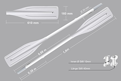 Borika 2 x Paddel (140cm) für Schlauchboot Ruder Aluminiumpaddel in grau