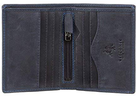 VISCONTI - Petit Portefeuille Homme Cuir - Porte Carte Mince - 6 Emplacements pour Cartes et Poche à Monnaie - RFID - Boîte Cadeau - 705 Arrow - Bleu