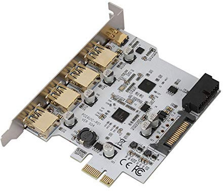 ASHATA PCI-E zu USB3.0 Type-C-Adapter mit 4 Anschlüssen Erweiterungskartensteckplatz Dual Interface Karte