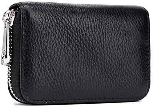 Meowoo Credit Card Holder RFID Blocking Genuine Leather Mini Credit Card Wallet Purse with Zipper for Women Men(Black
