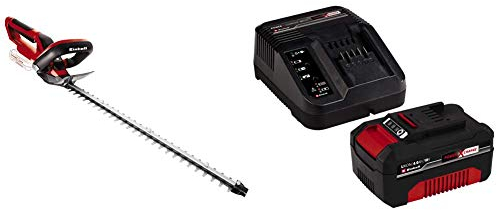 einhell GE-CH 1846 Li Solo Tagliasiepi, 18 V, Rosso + Power-X-Change Starter Kit, Caricabatteria e Batteria da 4000 mAh Li-Ion, Nero, Rosso