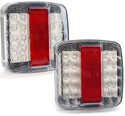 Biqing 2Pcs Feu Remorque LED 12V,Universel Feux Arrière LED Feux de Recul Freinage Clignotant Eclairage Phare Arrière Rouge et Ambre et Blanc Multifonctionnel Éclairage de la plaque d'immatriculation