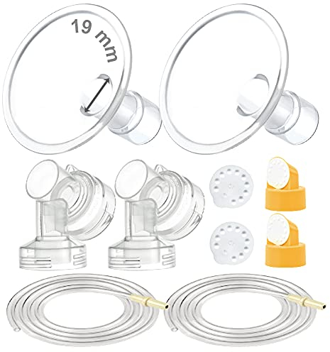 Maymom Breast Pump Kit Compatible with Medela Pump in Style Advanced Pump; 2xTwo-Piece 19mm Breastshield, 2 Valve, 4 Membrane, 2 Replacement Tubing; Replacement Part for Medela Shield, Medela Valve