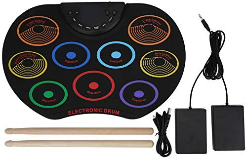 Electronic Drum Set Mini Drum Practice Pad Portable Colored Hand-Rolled Drum Pad with Built-in Speaker Drum Pedals Drum Sticks for Adult Beginner Percussion Instrument