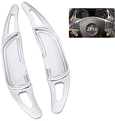 HIBEYO Metall Ersatzsatz Lenkräder Schaltwippen für Mercedes Benz 2015-up AMG CLA45 C63 C43,2016-up AMG E63 E53 E43 Schaltwippen Verlängerung Shift Paddle Rennsport Lenkräder Schaltpaddel Silber