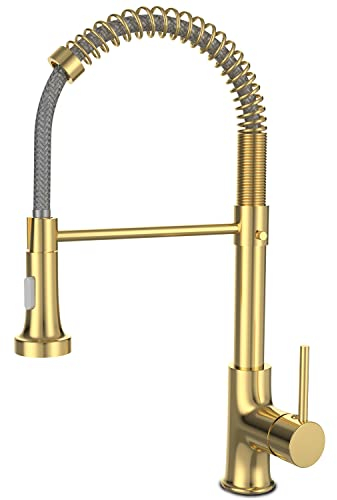 OWill Robinet mitigeur de cuisine doré avec douchette extractible, robinet de cuisine pivotant à 360° en acier inoxydable moderne pour les fermes, les campeurs, la buanderie, les utilitaires RV