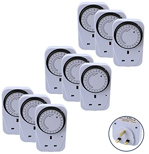 24 Hour Mains 3 Pin Plug in Timer Sockets Clock Energy Saving Lamps Lights 9pc