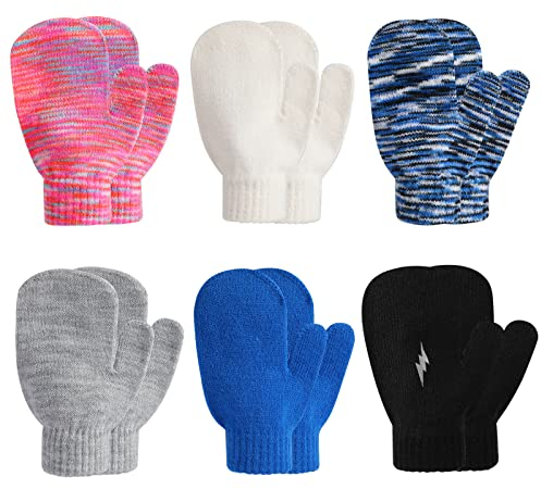 TAGVO 6 Paar Winter Magische Handschuhe, Kinder Dehnbare Warme Magische Handschuhe & Fäustlinge Jungen oder Mädchen, Strickhandschuhe Unisex Strick Vollfinger Fäustlinge für 4-12 Jahre