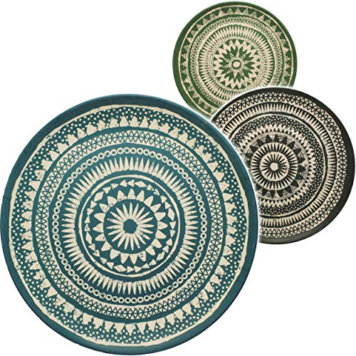 alles-meine.de GmbH 3 Stück Teller - Kunststoff - Inka & Retro Muster - grün türkis schwarz - Speiseteller - Ø 20,5 cm - rund - BPA frei - Kunststofffasern - FLACH - mehrweg fü..