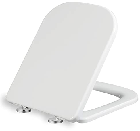 Mass Dynamic Asiento de inodoro cuadrado con cierre suave, asiento de inodoro con un botón de limpieza de liberación rápida para una mejor higiene, asiento rectangular con bisagras ajustables