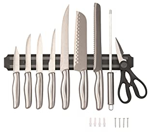 Messer-Set 10-teilig, aus hochwertigem Edelstahl, umfangreiches Messerset inkl. Schere und Messer Schärfer, mit Magnetleiste, scharfe Messer für Ihre Küche