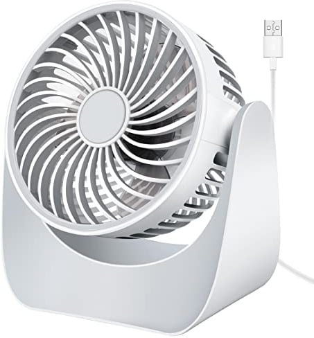 Mini Ventilator Leise, USB Ventilator Klein 360° Drehung Tischventilator, USB Table Fan mit 3 Geschwindigkeit, Tisch Ventilatoren für Auto Camping Schlafzimmer Wohnmobil Büro(Weiß, Keine Batterie)