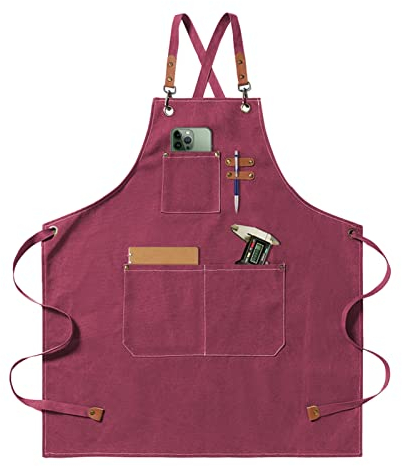 jiuzcare Delantal de Barbacoa 68x76cm con Correa Cruzada Ajustable Delantales de Cocina con 3 Bolsillos Delantale para Mujeres Hombres Masterchef para Jardinería Restaurante Barbacoa Hornear, Rosa
