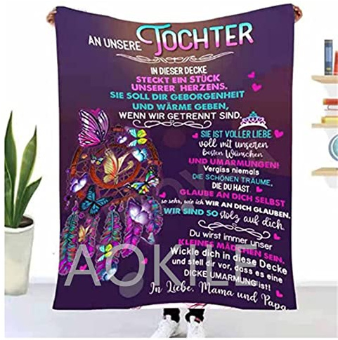 Personalisierte Kuscheldecke An unsere Tochter von Eltern,Deutsche An Meine Tochter Decke Von Mama und Papa,Briefdecke Nachricht Luftpost Wohndecke Couch Bett Tv-Decken（Eltern zu Tochter ,150×200）