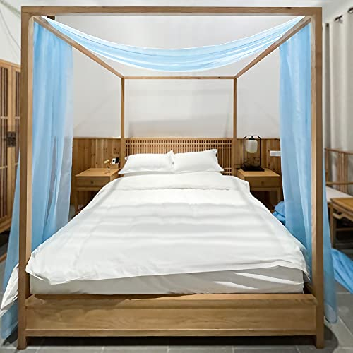 Linentalks Blaue Vorhänge für King & California King Bett, luxuriöser transparenter Schal, Volant, Betthimmel, Vorhänge, Vierpfosten, 1 Stück 132.1x650.2 cm cm