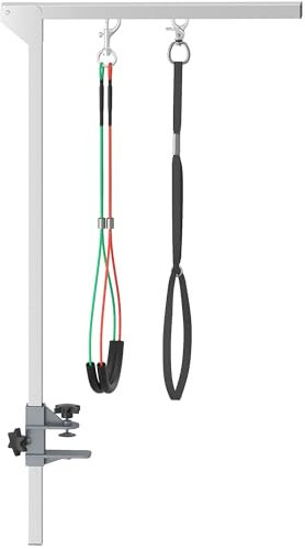 PawHut Bras de toilettage Pliable pour Animaux de Compagnie en Acier Inoxydable avec Collier de Serrage pour Chiens de Grande et Petite Taille Hauteur réglable Max. 74 cm