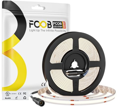FCOB COB LED Streifen Flexible Hohe Dicht Naturweiß 4000K 480LEDs/m 5M 24V | 8mm Breite CRI90+ Dimmable Gleichmäßige LED Licht Uniform Helligkeit für DIY Dekoration(Nicht inhalt Netzteil＆Steuerung)