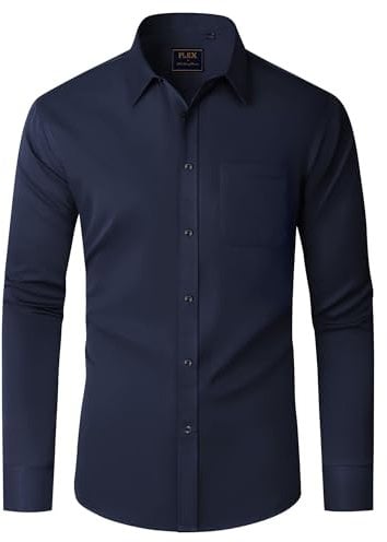 J.VER Men's Formal Dress Shirt Long Sleeve Regular Fit Solid Business Casual Button Down Wedding Work Stretch Non Iron Shirts Navy Blue XL