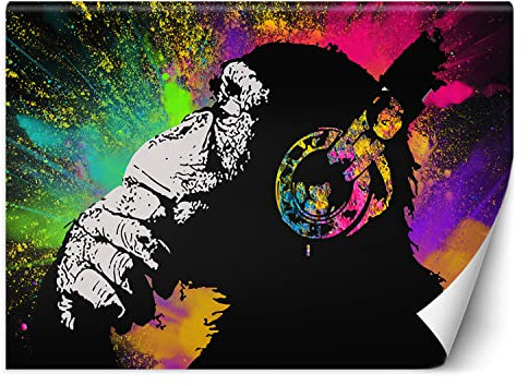Feeby Papier Peint Intissé Singe DJ Chimpanzé Street Art 400x280 cm multicolore XXL Moderne Décoration Murale Tableaux Muraux Tapisserie Salon Chambre à coucher Graffiti Banksy Murale