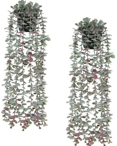 Veryhome Künstliche Hängepflanzen, Eukalyptus, künstliche Topfpflanzen, künstliche Eukalyptusrebe im Topf für Wand, Zimmer, Innen- und Außenbereich, Dekoration (hellgrün), 2 Stück