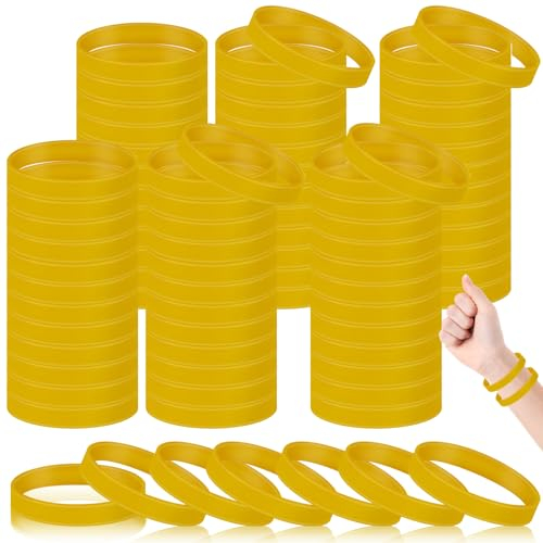 Huquary 100 braccialetti in gomma tinta unita in silicone, braccialetti sportivi per adulti, per eventi, donne, uomini, decorazioni per feste (oro)